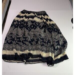 Beymen Boho Midi Skirt Blue Cream Jacquard Floral Elastic Turkish Size Medium